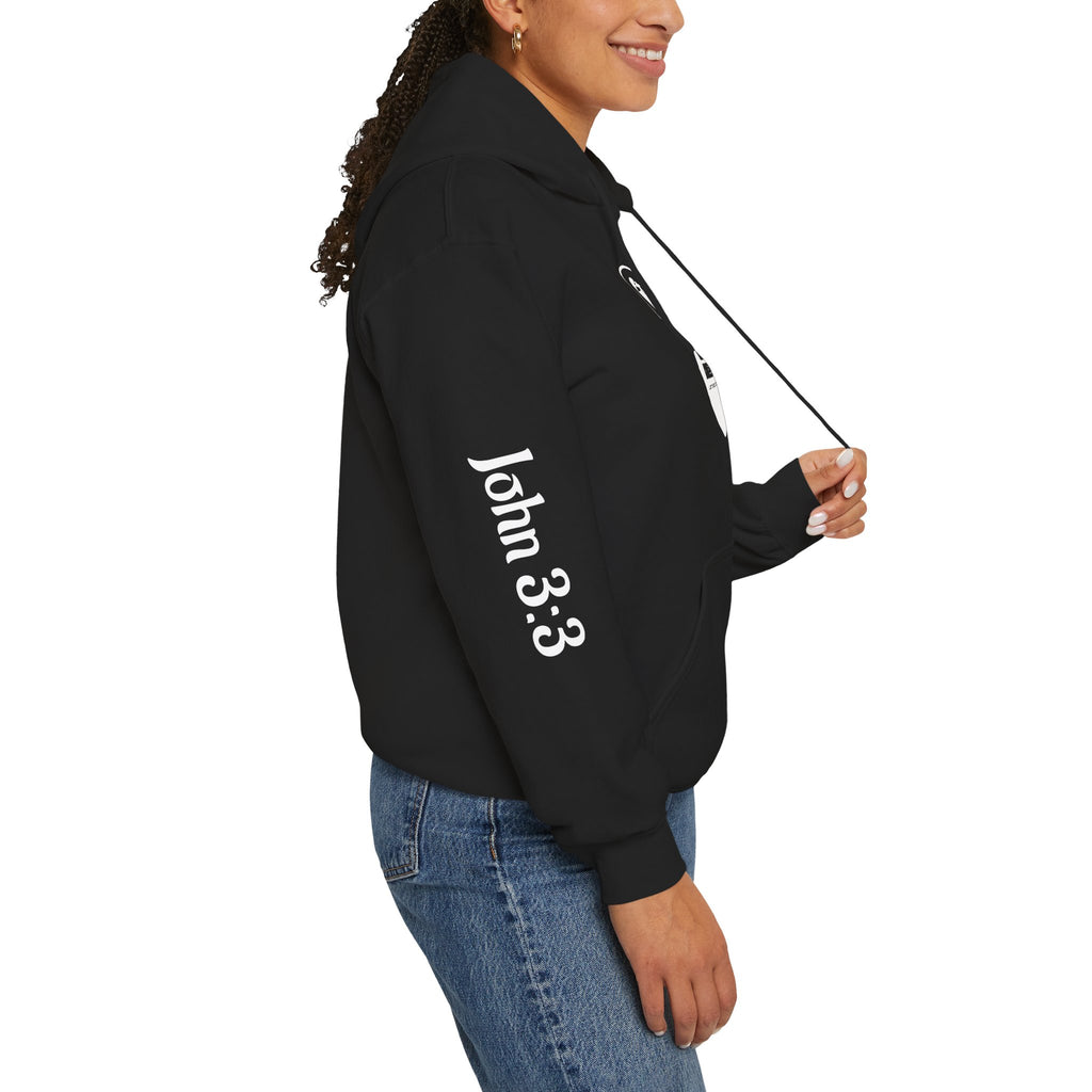 Faith Heals Hoodie – John 3:3 Christian Pullover with Scripture Circle Back Design