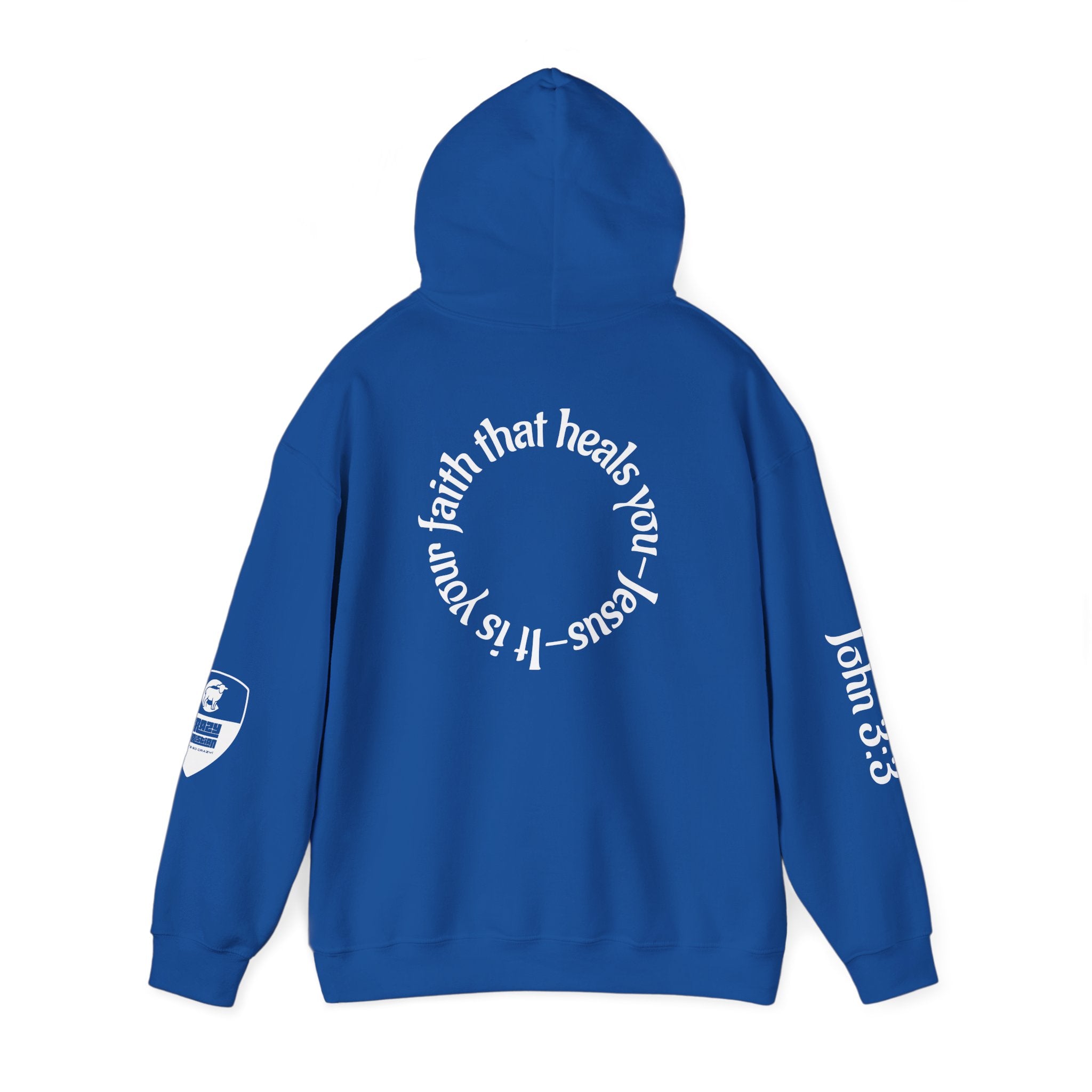 Faith Heals Hoodie – John 3:3 Christian Pullover with Scripture Circle Back Design