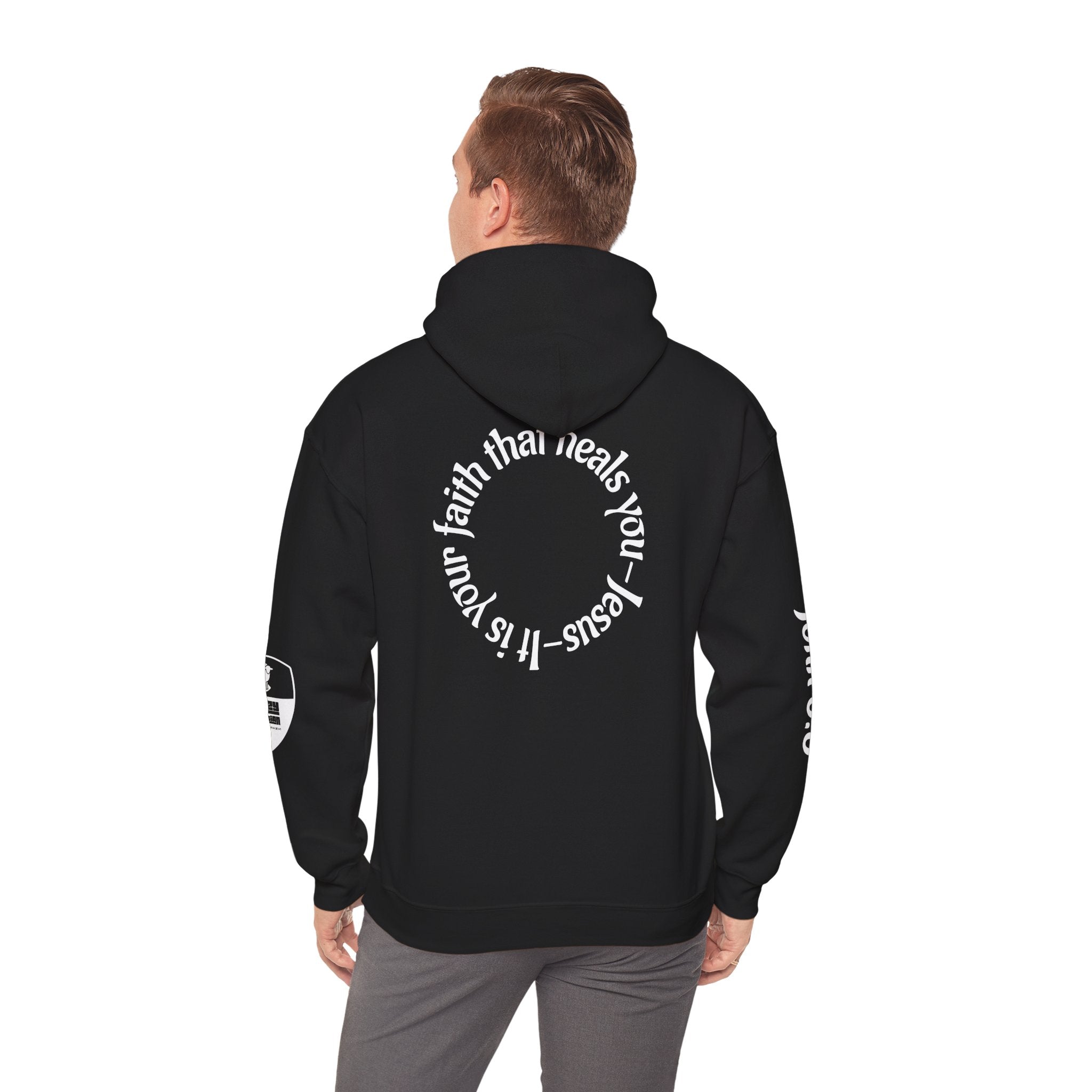 Faith Heals Hoodie – John 3:3 Christian Pullover with Scripture Circle Back Design